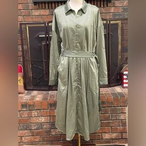 French Connection Olive Long Sleeve Satin Dress
